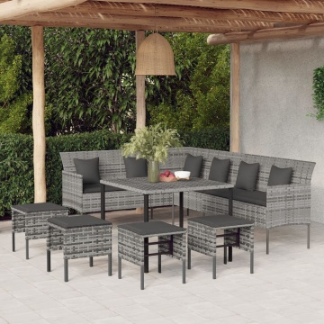 Set mobilier de grădină cu perne, 6 piese, gri, poliratan - Img 1