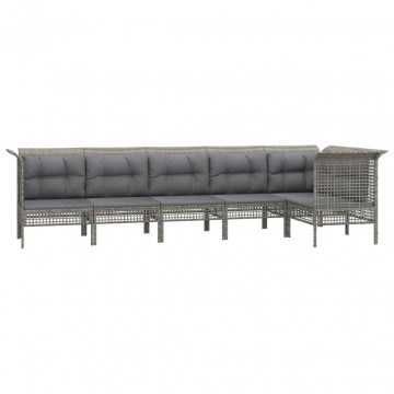 Set mobilier de grădină cu perne, 6 piese, gri, poliratan - Img 3