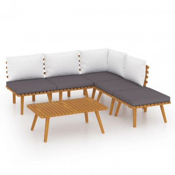 Set mobilier de grădină cu perne, 6 piese, lemn masiv de acacia - Img 2