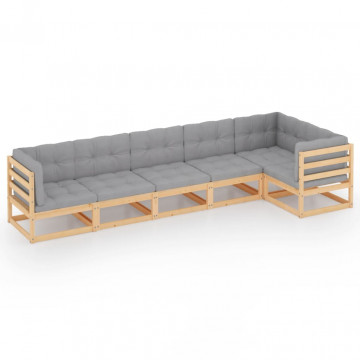 Set mobilier de grădină cu perne, 6 piese, lemn masiv de pin - Img 2