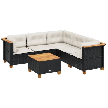Set mobilier de grădină cu perne, 6 piese, negru, poliratan - Img 2