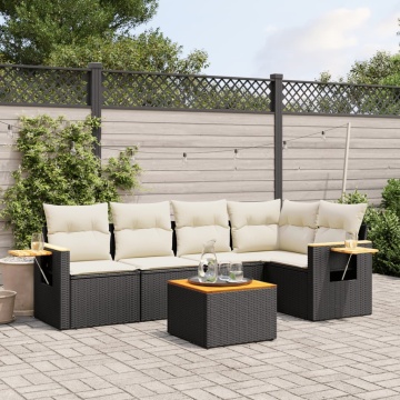 Set mobilier de grădină cu perne, 6 piese, negru, poliratan - Img 1