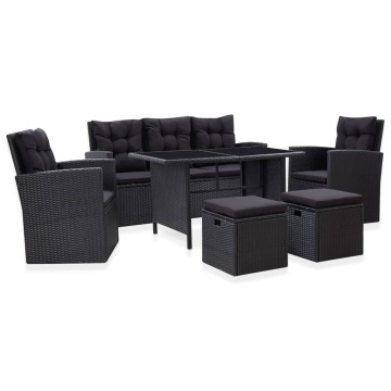 Set mobilier de grădină cu perne, 6 piese, negru, poliratan - Img 1