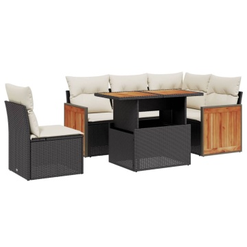Set mobilier de grădină cu perne, 6 piese, negru, poliratan - Img 2
