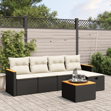Set mobilier de grădină cu perne, 6 piese, negru, poliratan - Img 1
