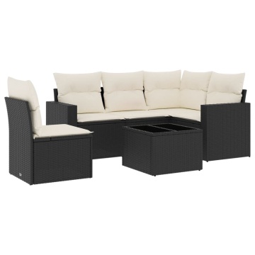 Set mobilier de grădină cu perne, 6 piese, negru, poliratan - Img 2
