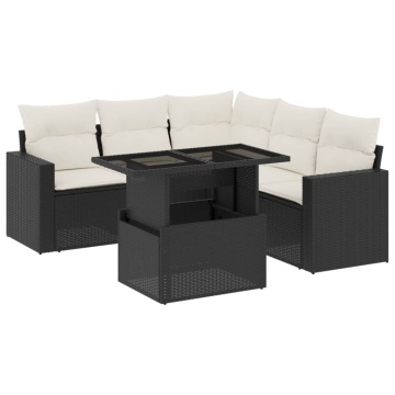 Set mobilier de grădină cu perne, 6 piese, negru, poliratan - Img 2