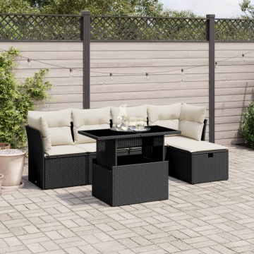 Set mobilier de grădină cu perne, 6 piese, negru, poliratan - Img 1