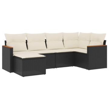 Set mobilier de grădină cu perne, 6 piese, negru, poliratan - Img 2