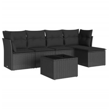 Set mobilier de grădină cu perne, 6 piese, negru, poliratan - Img 2
