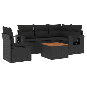 Set mobilier de grădină cu perne, 6 piese, negru, poliratan - Img 2