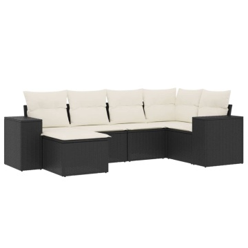 Set mobilier de grădină cu perne, 6 piese, negru, poliratan - Img 2