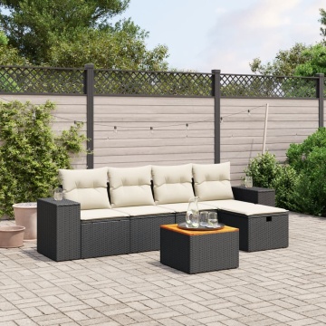 Set mobilier de grădină cu perne, 6 piese, negru, poliratan - Img 1