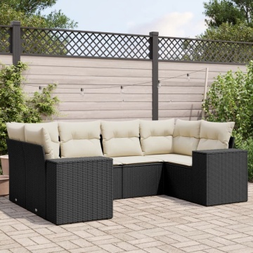 Set mobilier de grădină cu perne, 6 piese, negru, poliratan - Img 1