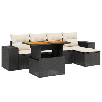 Set mobilier de grădină cu perne, 6 piese, negru, poliratan - Img 2