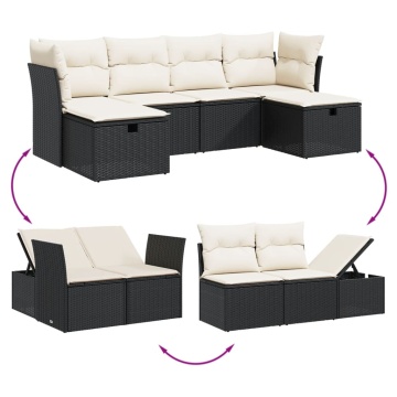 Set mobilier de grădină cu perne, 6 piese, negru, poliratan - Img 3