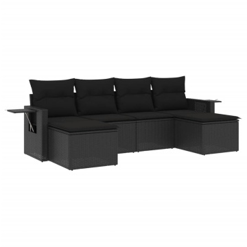 Set mobilier de grădină cu perne, 6 piese, negru, poliratan - Img 2