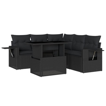 Set mobilier de grădină cu perne, 6 piese, negru, poliratan - Img 2