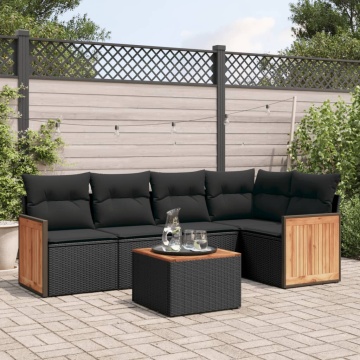 Set mobilier de grădină cu perne, 6 piese, negru, poliratan - Img 1