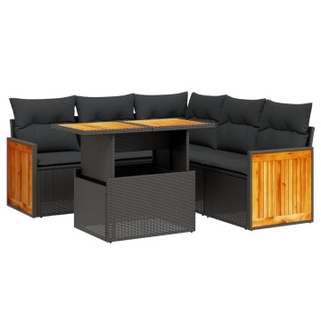 Set mobilier de grădină cu perne, 6 piese, negru, poliratan - Img 2