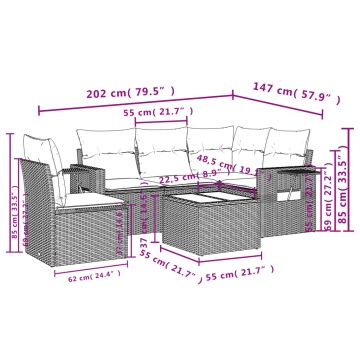 Set mobilier de grădină cu perne, 6 piese, negru, poliratan - Img 3