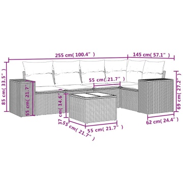 Set mobilier de grădină cu perne, 6 piese, negru, poliratan - Img 7