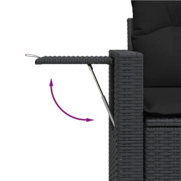 Set mobilier de grădină cu perne, 6 piese, negru, poliratan - Img 6