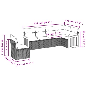 Set mobilier de grădină cu perne, 6 piese, negru, poliratan - Img 6