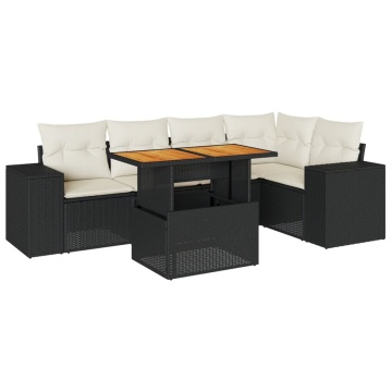 Set mobilier de grădină cu perne, 6 piese, negru, poliratan - Img 2