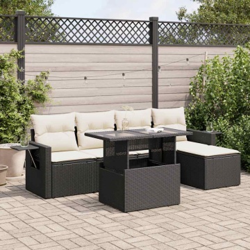 Set mobilier de grădină cu perne, 6 piese, negru, poliratan - Img 1