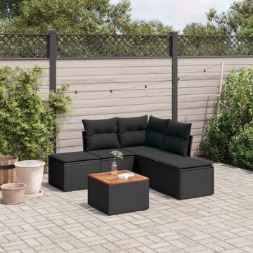 Set mobilier de grădină cu perne, 6 piese, negru, poliratan - Img 1