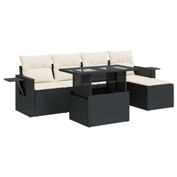 Set mobilier de grădină cu perne, 6 piese, negru, poliratan - Img 2