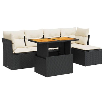 Set mobilier de grădină cu perne, 6 piese, negru, poliratan - Img 2