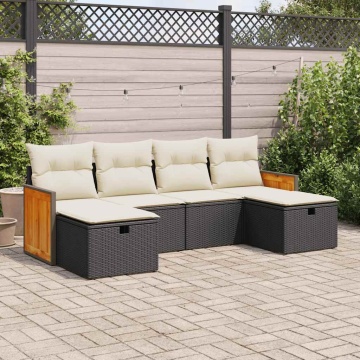 Set mobilier de grădină cu perne, 6 piese, negru, poliratan - Img 1