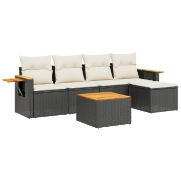 Set mobilier de grădină cu perne, 6 piese, negru, poliratan - Img 2