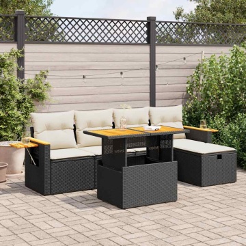 Set mobilier de grădină cu perne, 6 piese, negru, poliratan - Img 1