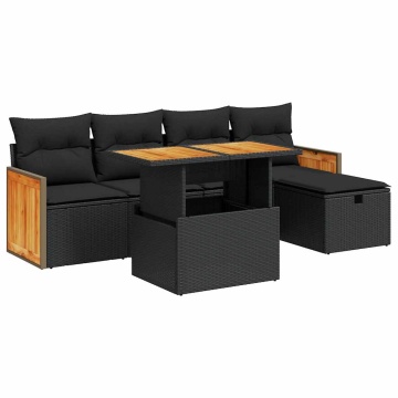 Set mobilier de grădină cu perne, 6 piese, negru, poliratan - Img 2