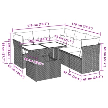 Set mobilier de grădină cu perne, 6 piese, negru, poliratan - Img 7