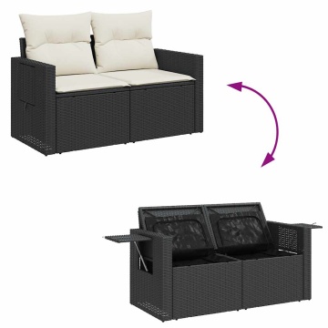 Set mobilier de grădină cu perne, 6 piese, negru, poliratan - Img 7