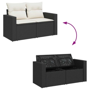 Set mobilier de grădină cu perne, 6 piese, negru, poliratan - Img 7