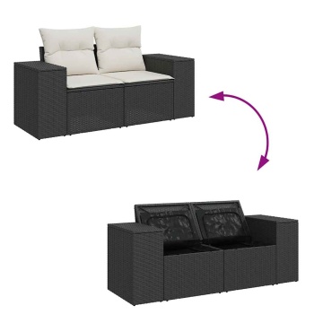 Set mobilier de grădină cu perne, 6 piese, negru, poliratan - Img 7