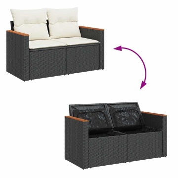 Set mobilier de grădină cu perne, 6 piese, negru, poliratan - Img 6