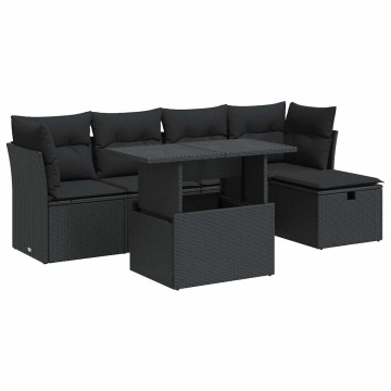 Set mobilier de grădină cu perne, 6 piese, negru, poliratan - Img 2