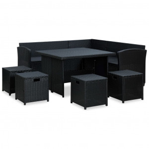 Set mobilier de grădină cu perne, 6 piese, negru, poliratan - Img 3