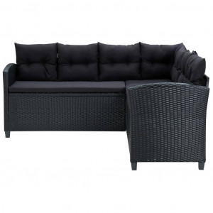 Set mobilier de grădină cu perne, 6 piese, negru, poliratan - Img 8