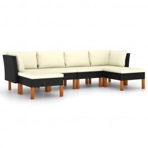 Set mobilier de grădină cu perne, 6 piese, negru, poliratan - Img 1