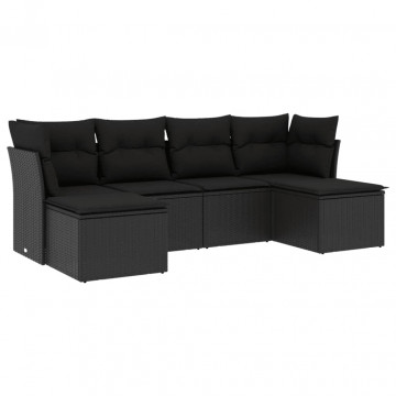 Set mobilier de grădină cu perne, 6 piese, negru, poliratan - Img 2