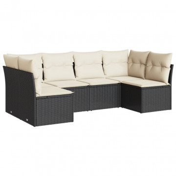 Set mobilier de grădină cu perne, 6 piese, negru, poliratan - Img 2