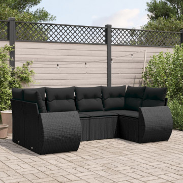 Set mobilier de grădină cu perne, 6 piese, negru, poliratan - Img 1