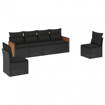 Set mobilier de grădină cu perne, 6 piese, negru, poliratan - Img 2